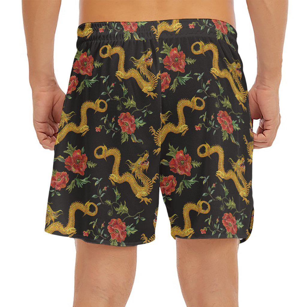 Embroidery Chinese Dragon Pattern Print Men's Split Running Shorts