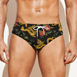 Embroidery Chinese Dragon Pattern Print Men's Swim Briefs