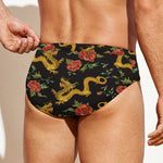 Embroidery Chinese Dragon Pattern Print Men's Swim Briefs