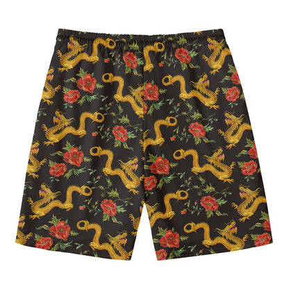 Embroidery Chinese Dragon Pattern Print Men's Swim Trunks