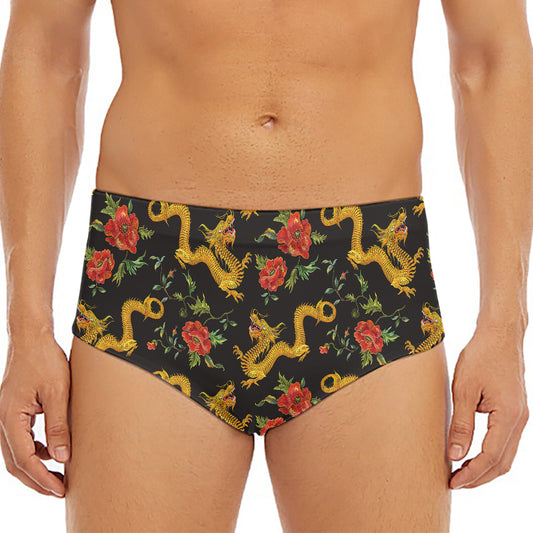 Embroidery Chinese Dragon Pattern Print Men's Triangle Swim Briefs