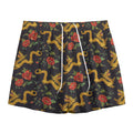 Embroidery Chinese Dragon Pattern Print Mesh Shorts
