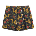 Embroidery Chinese Dragon Pattern Print Mesh Shorts