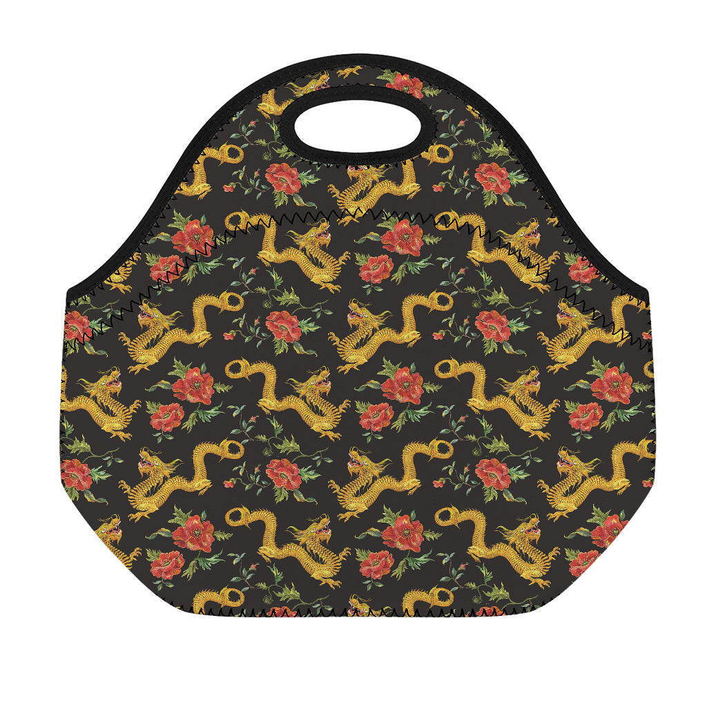 Embroidery Chinese Dragon Pattern Print Neoprene Lunch Bag