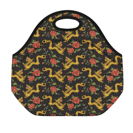 Embroidery Chinese Dragon Pattern Print Neoprene Lunch Bag