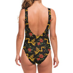 Embroidery Chinese Dragon Pattern Print One Piece Swimsuit