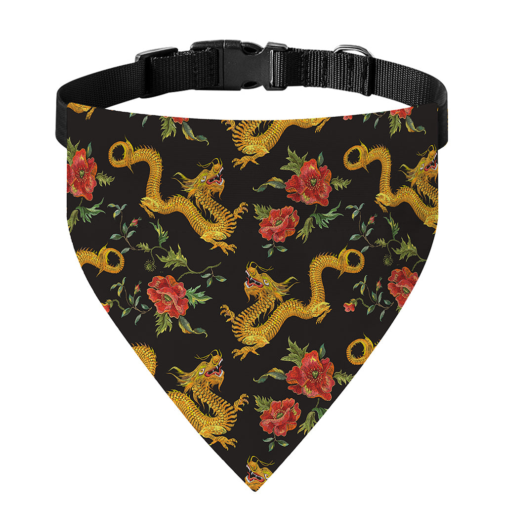 Embroidery Chinese Dragon Pattern Print Over The Collar Dog Bandana