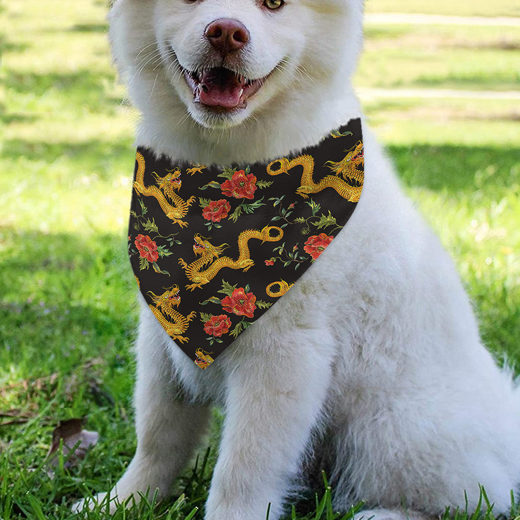 Embroidery Chinese Dragon Pattern Print Over The Collar Dog Bandana