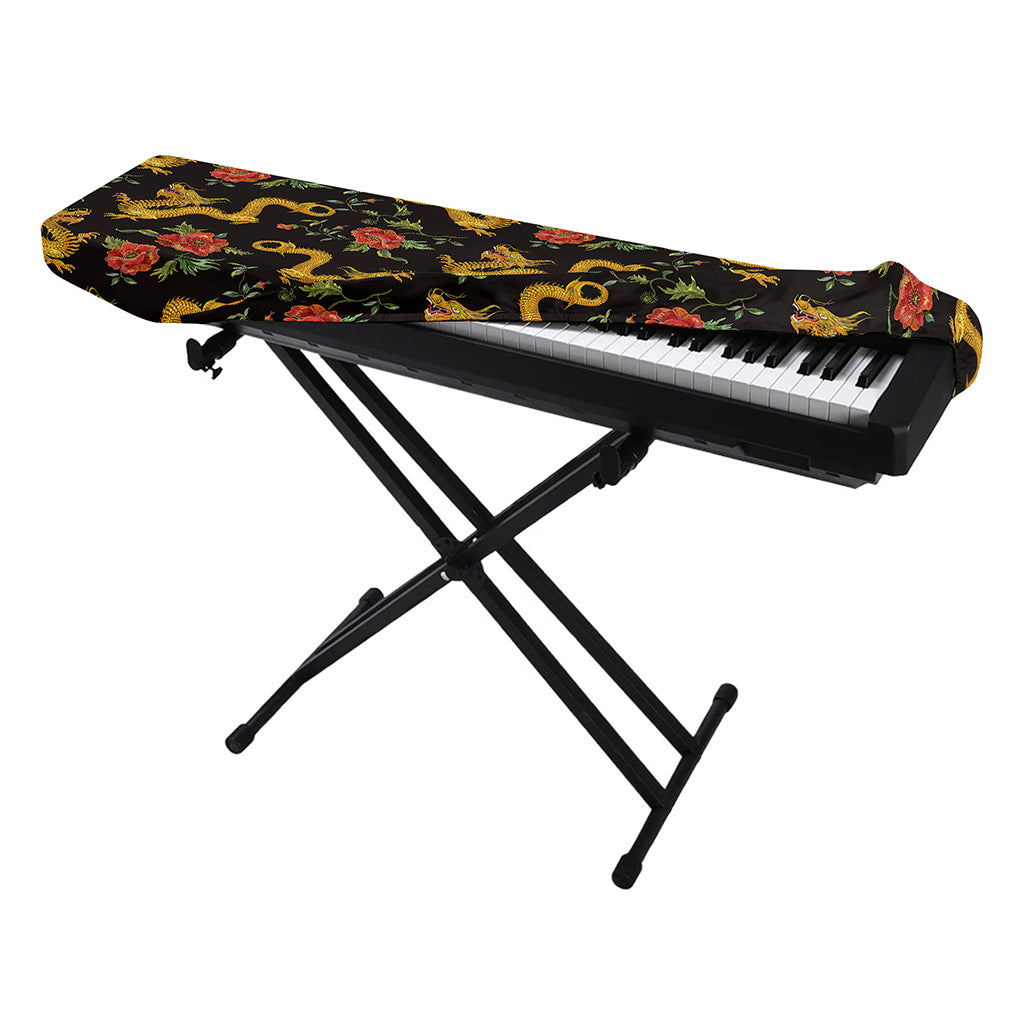 Embroidery Chinese Dragon Pattern Print Piano Keyboard Cover