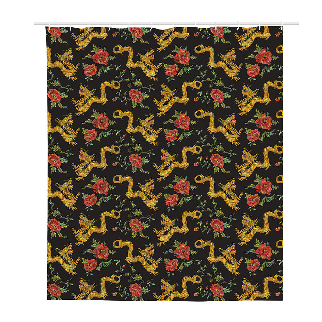 Embroidery Chinese Dragon Pattern Print Polyester Shower Curtain