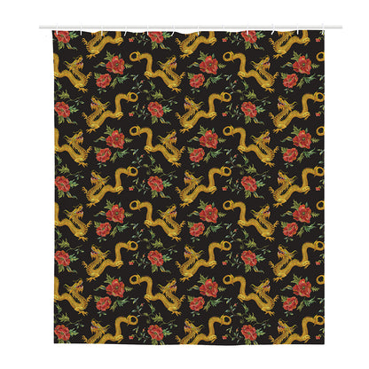 Embroidery Chinese Dragon Pattern Print Polyester Shower Curtain