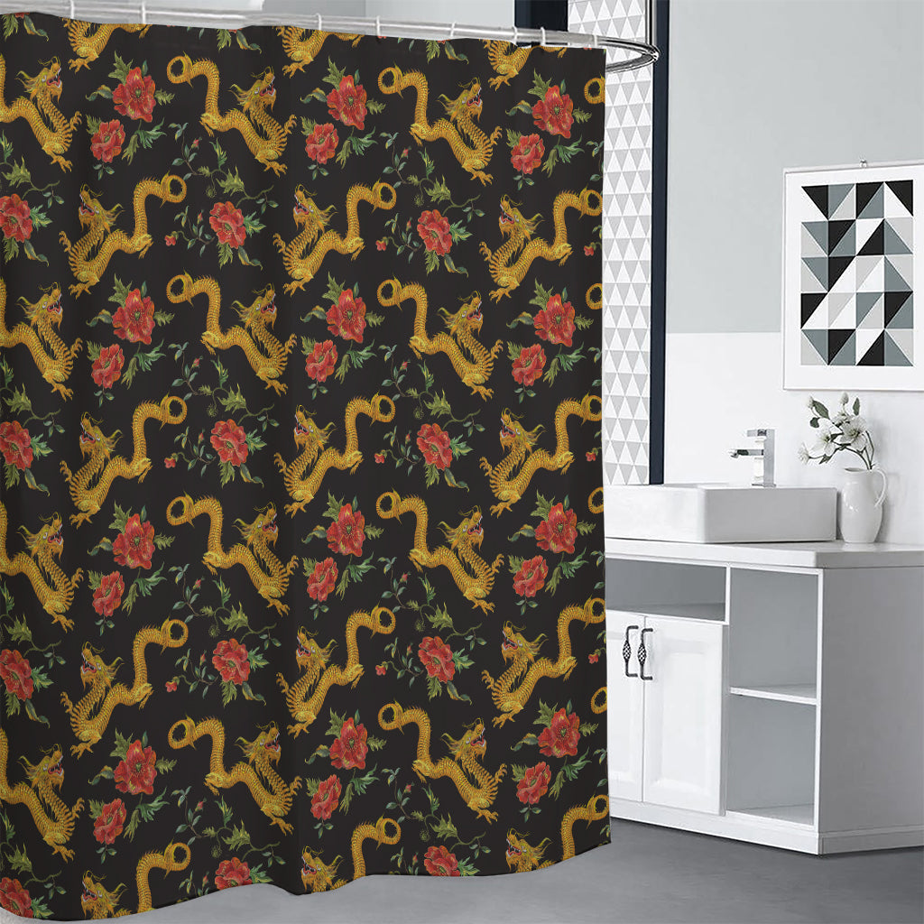 Embroidery Chinese Dragon Pattern Print Premium Shower Curtain