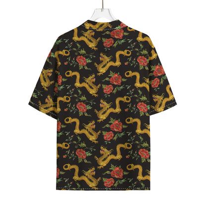 Embroidery Chinese Dragon Pattern Print Rayon Hawaiian Shirt