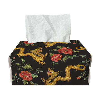Embroidery Chinese Dragon Pattern Print Rectangle Tissue Box Cover