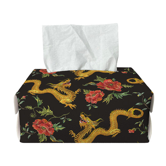 Embroidery Chinese Dragon Pattern Print Rectangle Tissue Box Cover