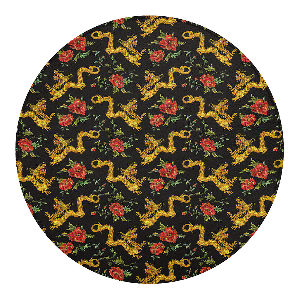 Embroidery Chinese Dragon Pattern Print Round Blanket
