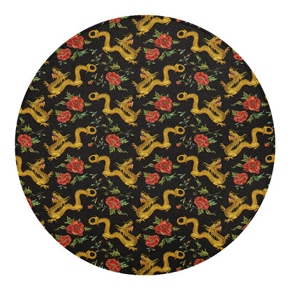 Embroidery Chinese Dragon Pattern Print Round Blanket