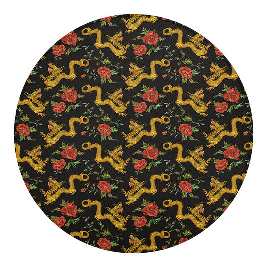 Embroidery Chinese Dragon Pattern Print Round Blanket