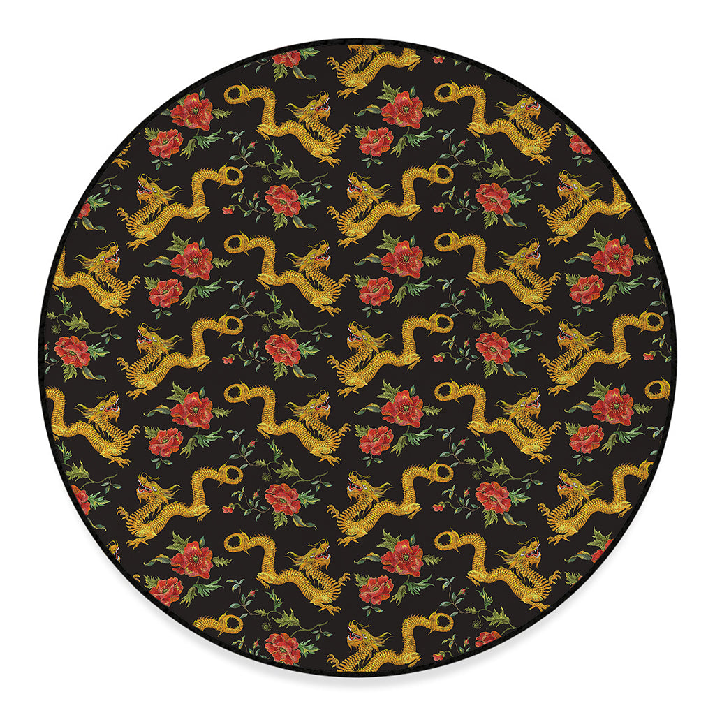 Embroidery Chinese Dragon Pattern Print Round Floor Mat