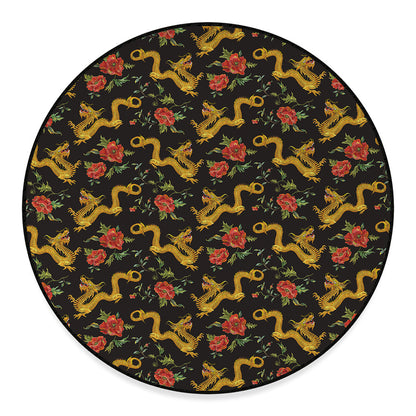 Embroidery Chinese Dragon Pattern Print Round Floor Mat