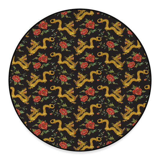 Embroidery Chinese Dragon Pattern Print Round Floor Mat