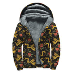 Embroidery Chinese Dragon Pattern Print Sherpa Lined Zip Up Hoodie