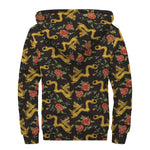 Embroidery Chinese Dragon Pattern Print Sherpa Lined Zip Up Hoodie