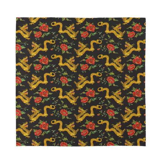 Embroidery Chinese Dragon Pattern Print Silk Bandana