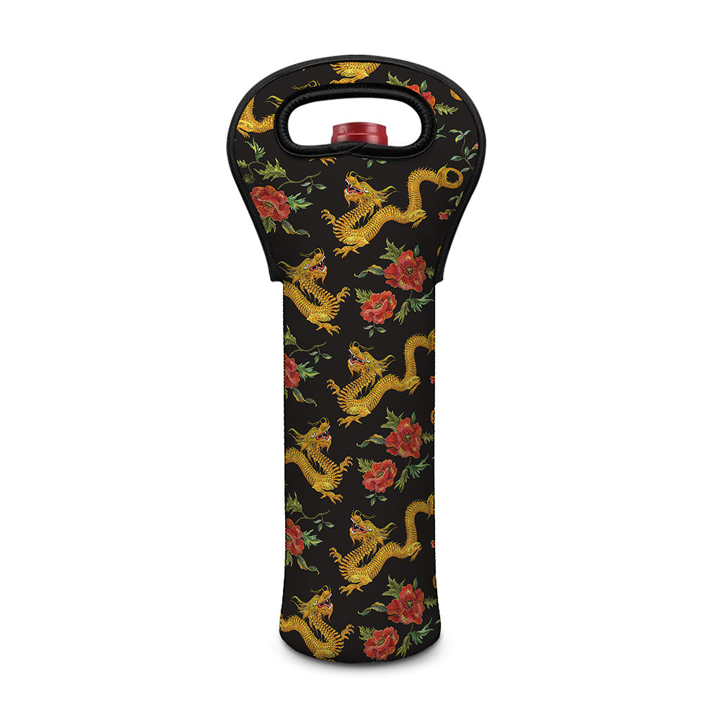 Embroidery Chinese Dragon Pattern Print Single Neoprene Wine Tote