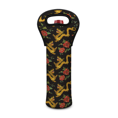 Embroidery Chinese Dragon Pattern Print Single Neoprene Wine Tote