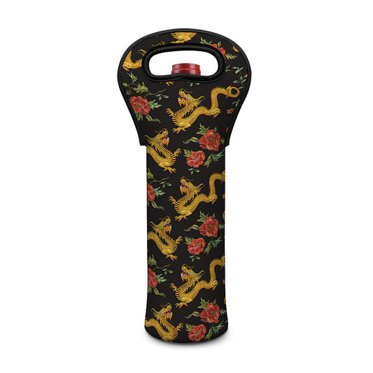 Embroidery Chinese Dragon Pattern Print Single Neoprene Wine Tote