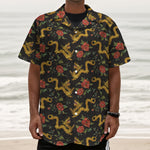 Embroidery Chinese Dragon Pattern Print Textured Short Sleeve Shirt