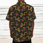 Embroidery Chinese Dragon Pattern Print Textured Short Sleeve Shirt