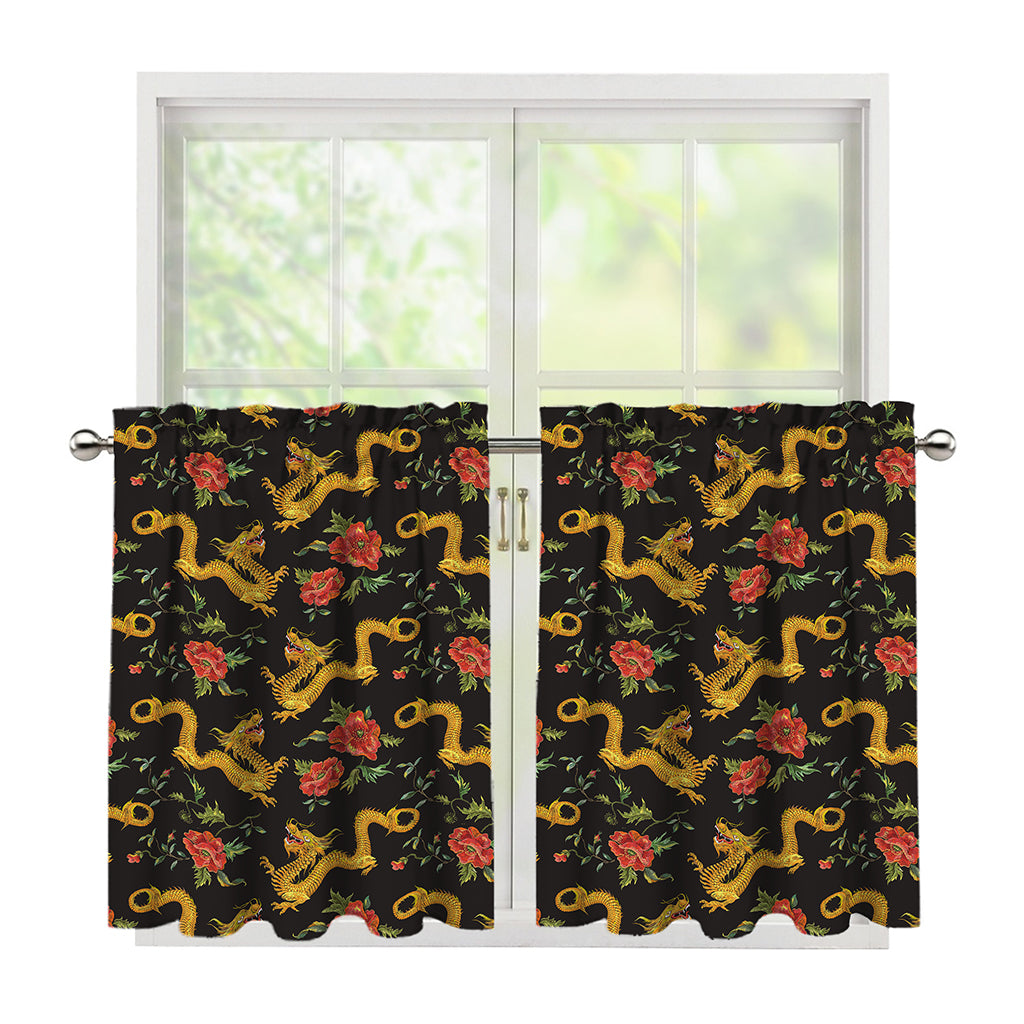 Embroidery Chinese Dragon Pattern Print Tier Curtains