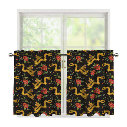 Embroidery Chinese Dragon Pattern Print Tier Curtains