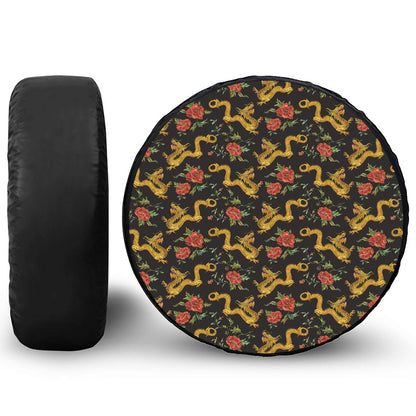 Embroidery Chinese Dragon Pattern Print Tire Cover