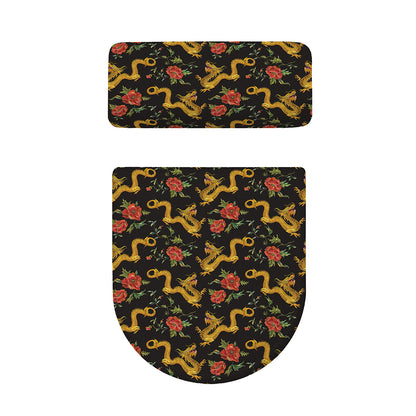 Embroidery Chinese Dragon Pattern Print Toilet Lid And Tank Cover Set