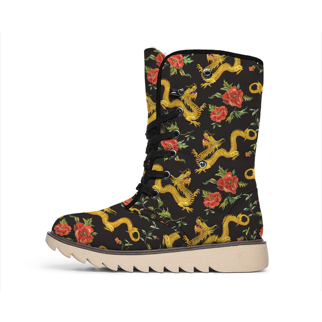 Embroidery Chinese Dragon Pattern Print Winter Boots