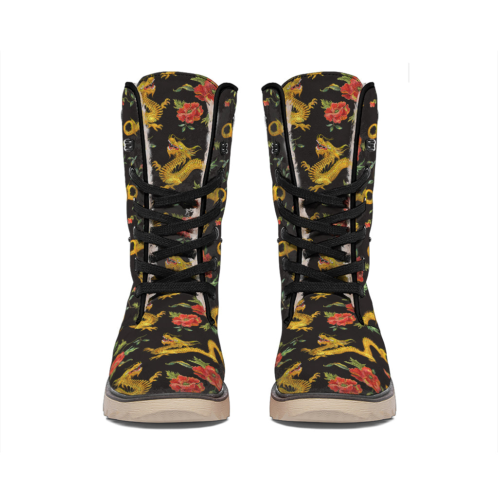 Embroidery Chinese Dragon Pattern Print Winter Boots
