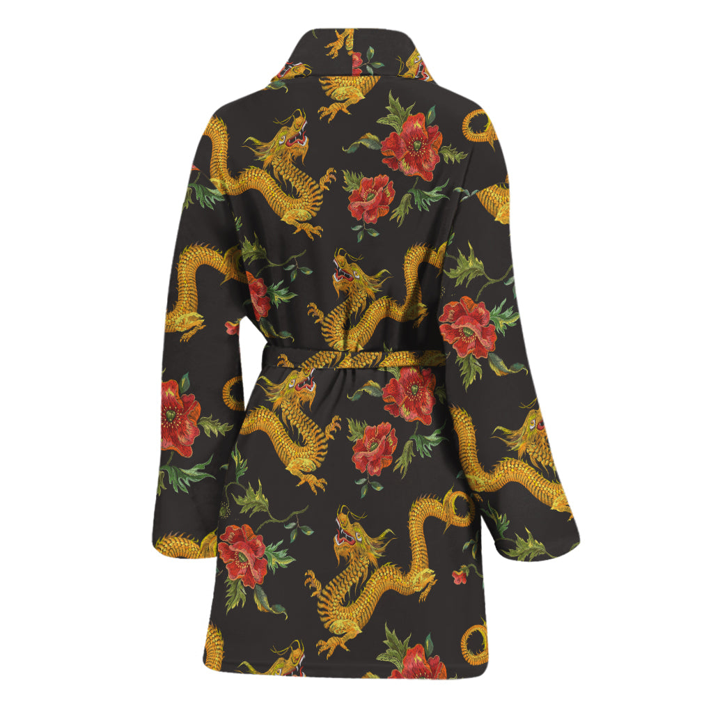 Embroidery Chinese Dragon Pattern Print Women's Bathrobe