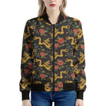 Embroidery Chinese Dragon Pattern Print Women's Bomber Jacket