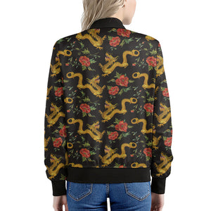 Embroidery Chinese Dragon Pattern Print Women's Bomber Jacket