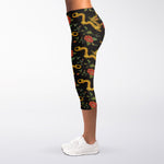 Embroidery Chinese Dragon Pattern Print Women's Capri Leggings