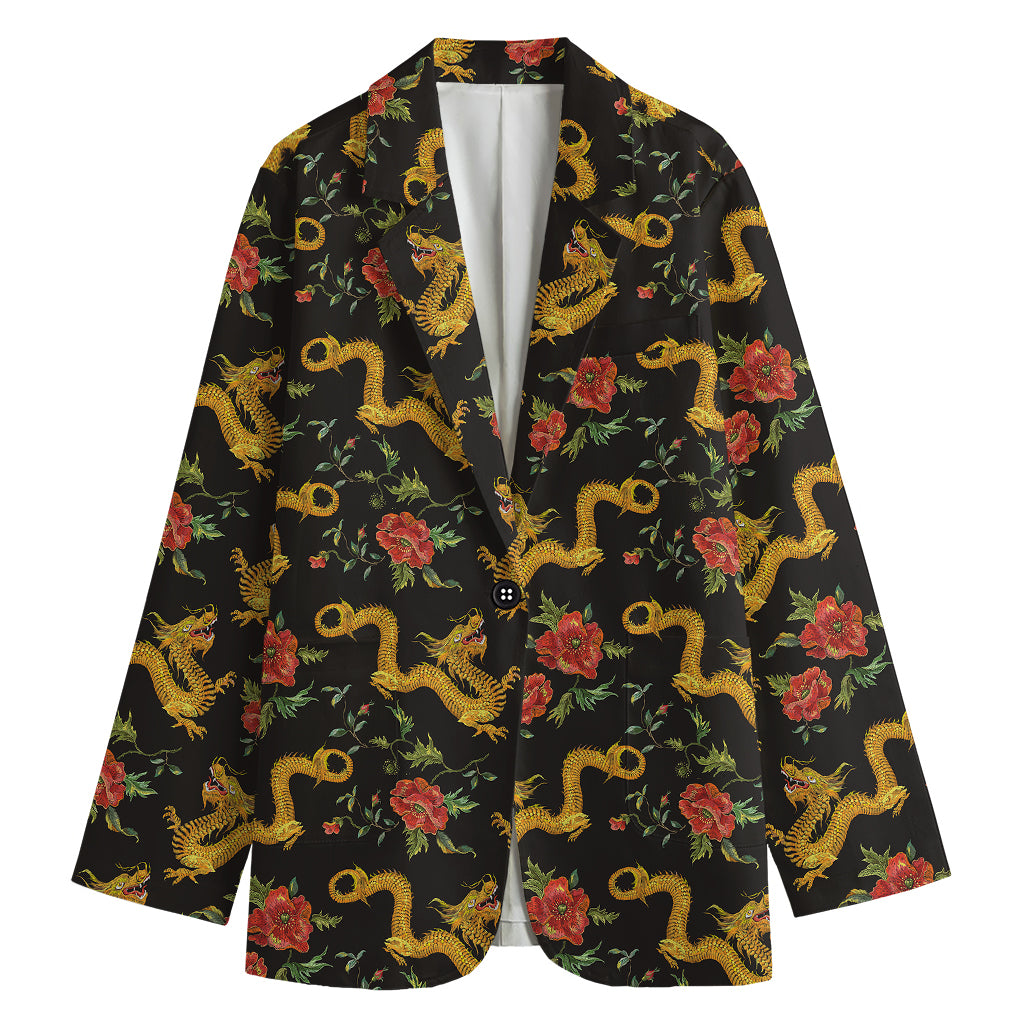 Embroidery Chinese Dragon Pattern Print Women's Cotton Blazer