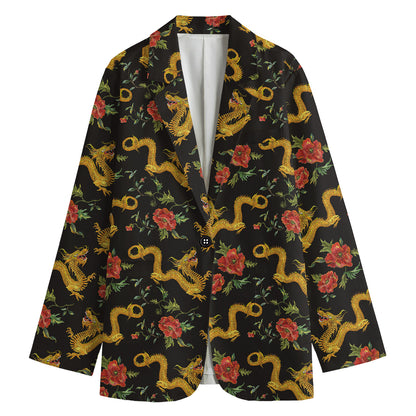 Embroidery Chinese Dragon Pattern Print Women's Cotton Blazer
