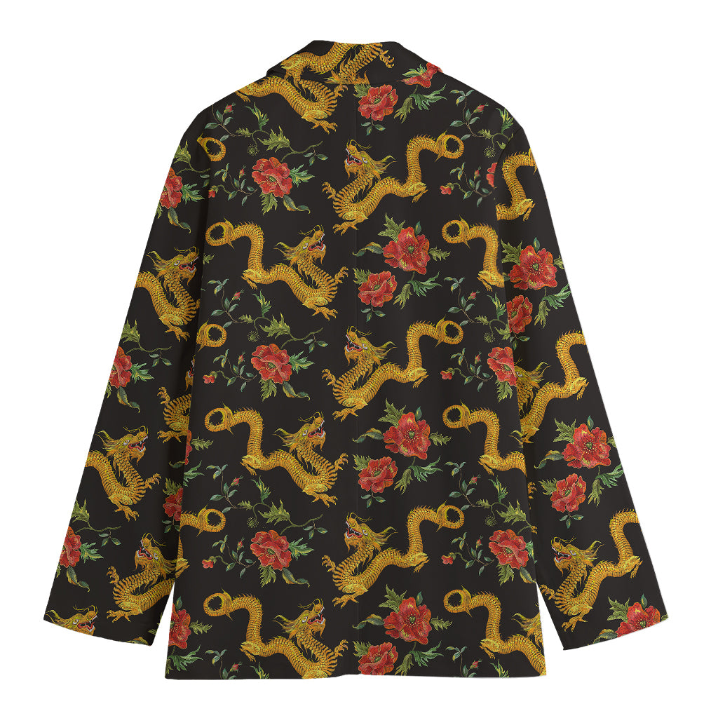 Embroidery Chinese Dragon Pattern Print Women's Cotton Blazer