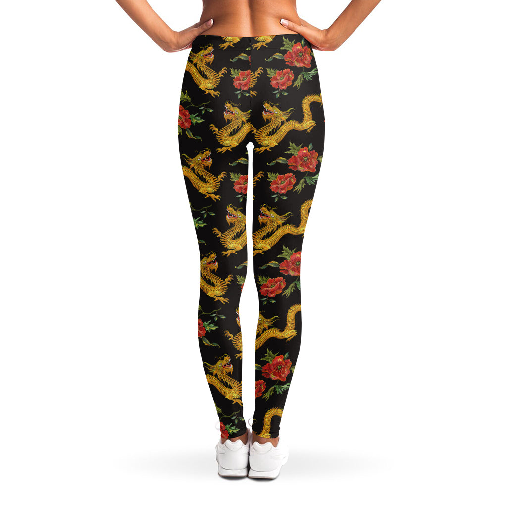 Embroidery Chinese Dragon Pattern Print Women's Leggings