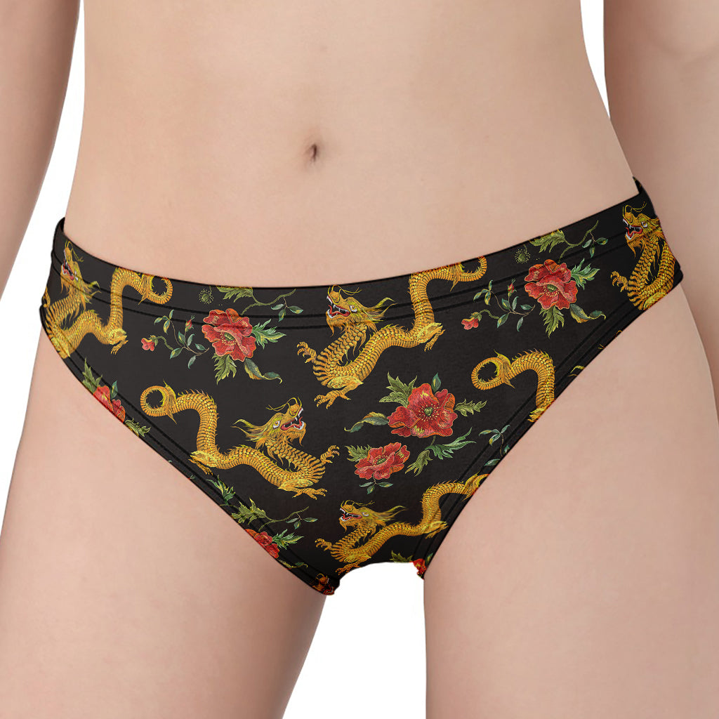 Embroidery Chinese Dragon Pattern Print Women's Panties