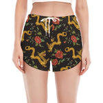 Embroidery Chinese Dragon Pattern Print Women's Split Running Shorts