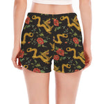 Embroidery Chinese Dragon Pattern Print Women's Split Running Shorts